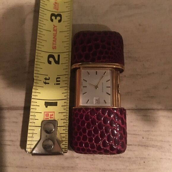 Movado Ermeto Embossed Leather & Gold Watch.